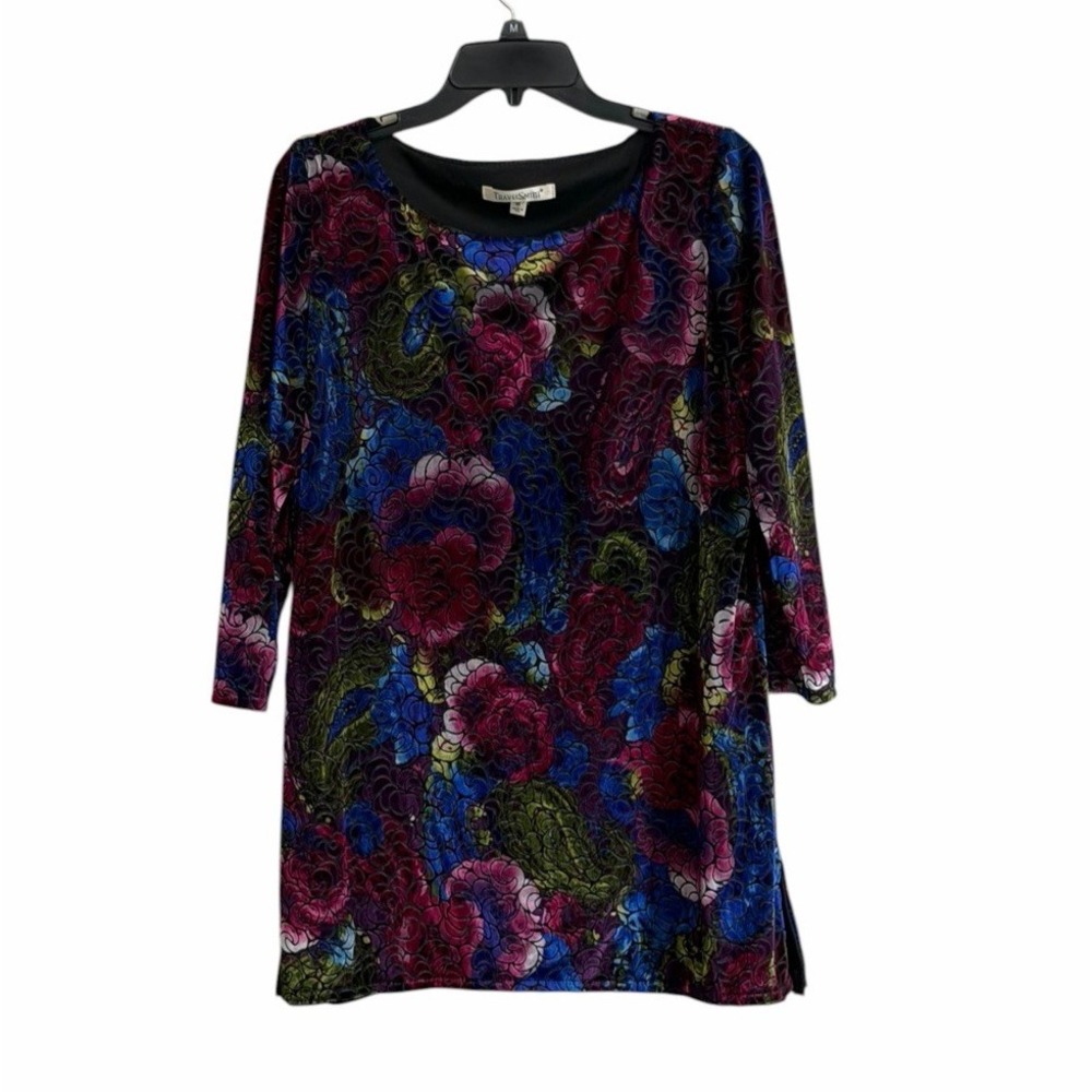 Vtg Womens Blouse Med Multicolor Velvet Burnout Fairy Grunge Whimsigoth